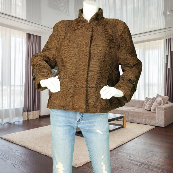 Vintage Swakara Persian Karakul Lamb Fur Brown Jacket XL - Picture 2 of 16